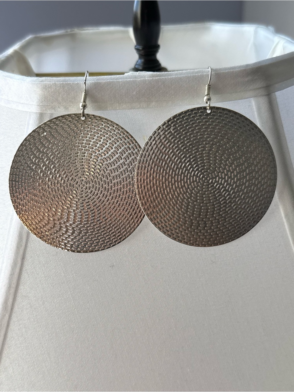 Metallic Textured Disc Drop Earrings - Brown